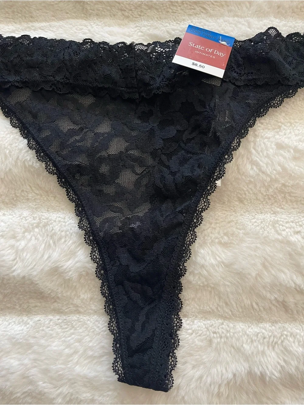 State of Day Women's Lace Thong Underwear, Deep Black Size XL - NWT